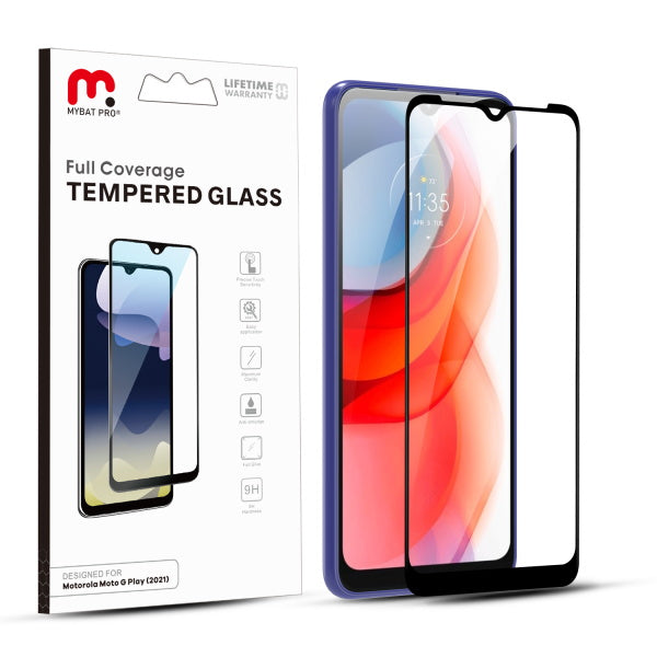 MyBat Pro Full Coverage Tempered Glass Screen Protector for Motorola Moto G Play (2021) - Black