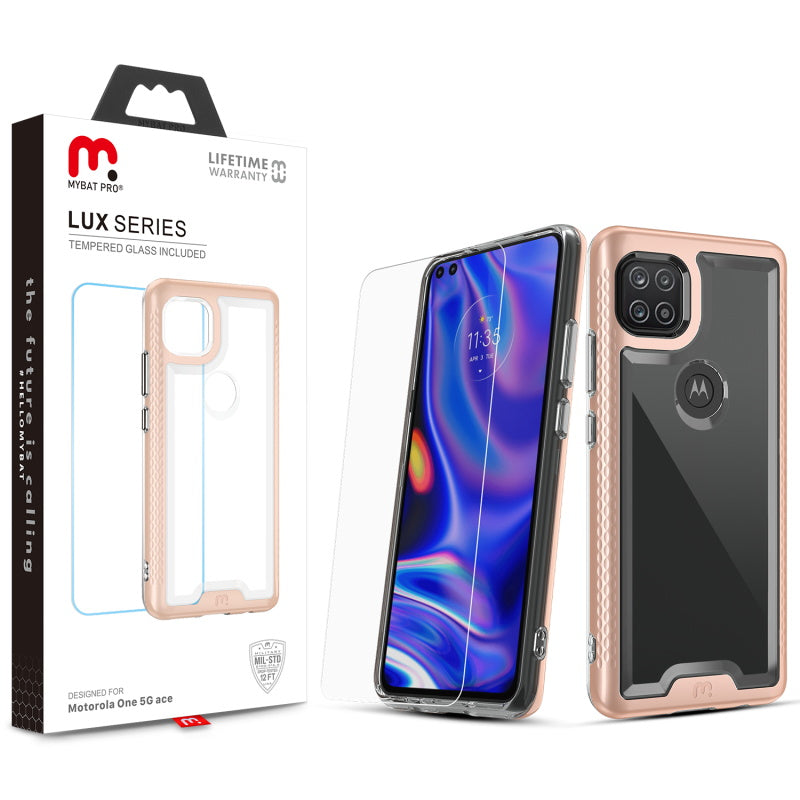 MyBat Pro Lux Series Case with Tempered Glass for Motorola one 5G ace - Rose Gold