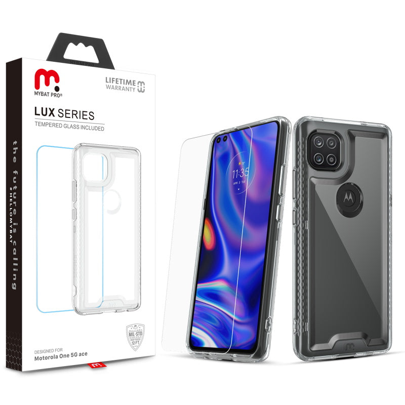 MyBat Pro Lux Series Case with Tempered Glass for Motorola one 5G ace - Clear