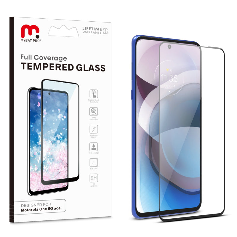 MyBat Pro Full Coverage Tempered Glass Screen Protector for Motorola One 5G Ace - Black