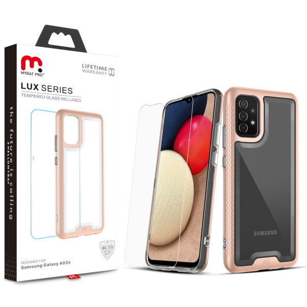 MyBat Pro Lux Series Case with Tempered Glass for Samsung Galaxy A02s - Rose Gold