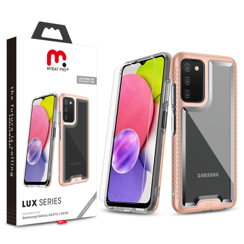 MyBat Pro Lux Series Case with Tempered Glass for Samsung Galaxy A037U / Galaxy A03s - Rose Gold