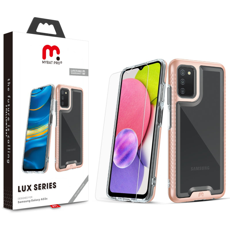 MyBat Pro Lux Series Case with Tempered Glass for Samsung Galaxy A03s - Rose Gold