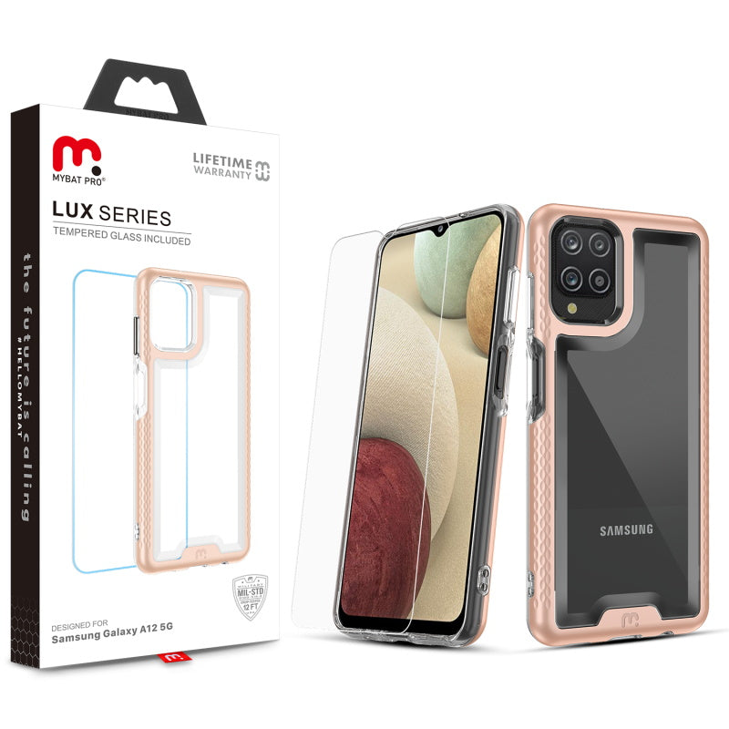 MyBat Pro Lux Series Case with Tempered Glass for Samsung Galaxy A12 5G - Rose Gold