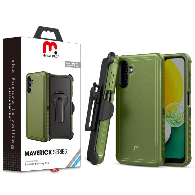 MyBat Pro Antimicrobial Maverick Series Case with Holster for Samsung Galaxy A13 5G - Army Green / Black