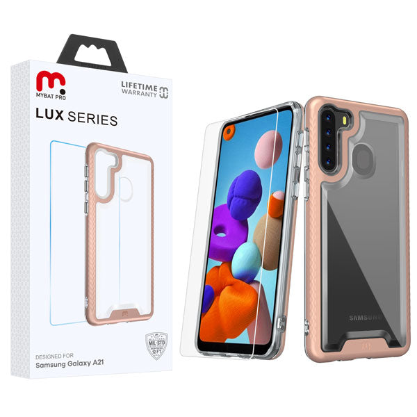 MyBat Pro Lux Series Case with Tempered Glass for Samsung Galaxy A21 - Rose Gold