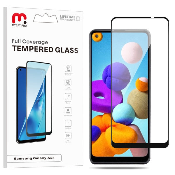 MyBat Pro Full Coverage Tempered Glass Screen Protector for Samsung Galaxy A21 - Black
