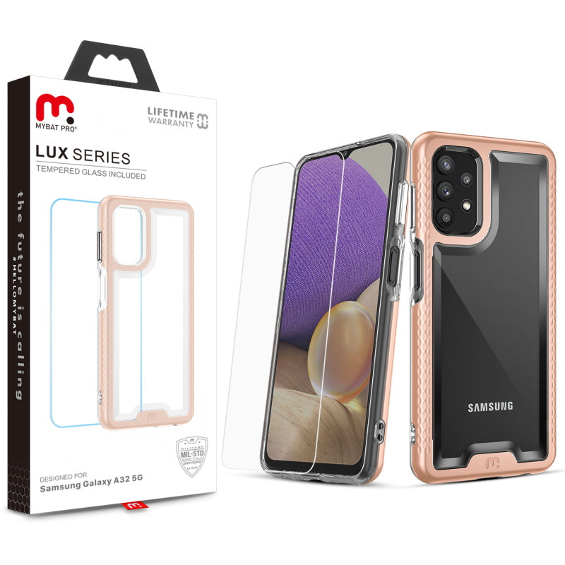 MyBat Pro Lux Series Case with Tempered Glass for Samsung Galaxy A32 5G - Rose Gold