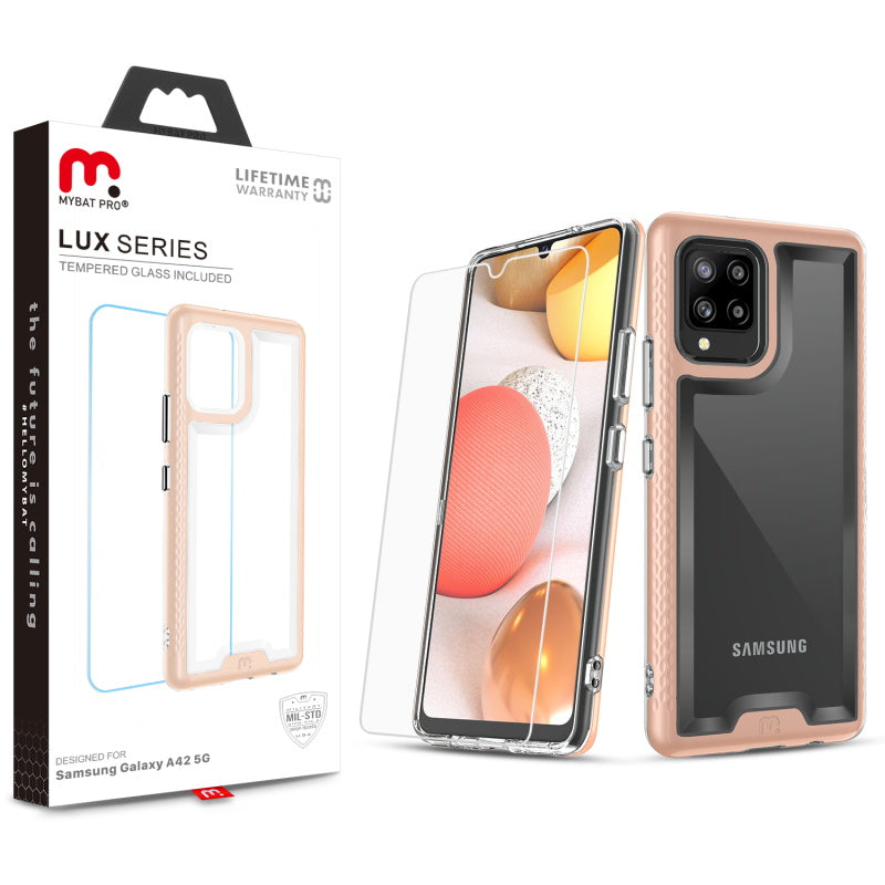 MyBat Pro Lux Series Case with Tempered Glass for Samsung Galaxy A42 5G - Rose Gold