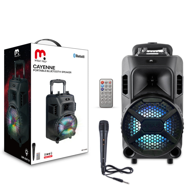 MyBat Pro Cayenne Portable Bluetooth Speaker with LED / Microphone / Remote - 15W - Black