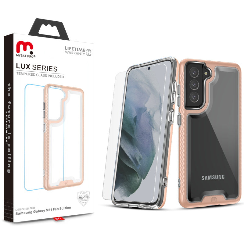 MyBat Pro Lux Series Case with Tempered Glass for Samsung Galaxy S21 Fan Edition - Rose Gold