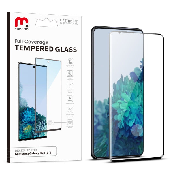 MyBat Pro Full Coverage Tempered Glass Screen Protector (Fingerprint Unlock) for Samsung Galaxy S21 - Black