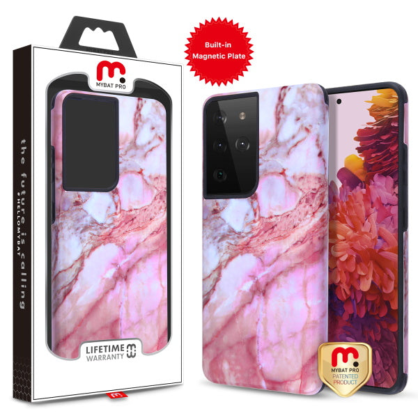 MyBat Pro Fuse Series Case with Magnet for Samsung Galaxy S21 Ultra - Pink Marble
