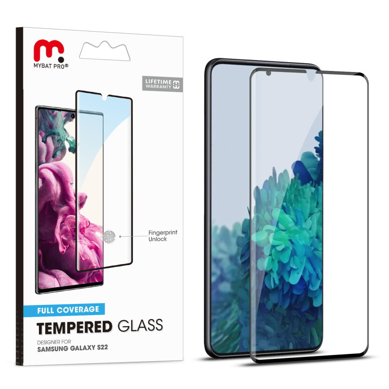 MyBat Pro Full Coverage Tempered Glass Screen Protector (Fingerprint Unlock) for Samsung Galaxy S22 - Black