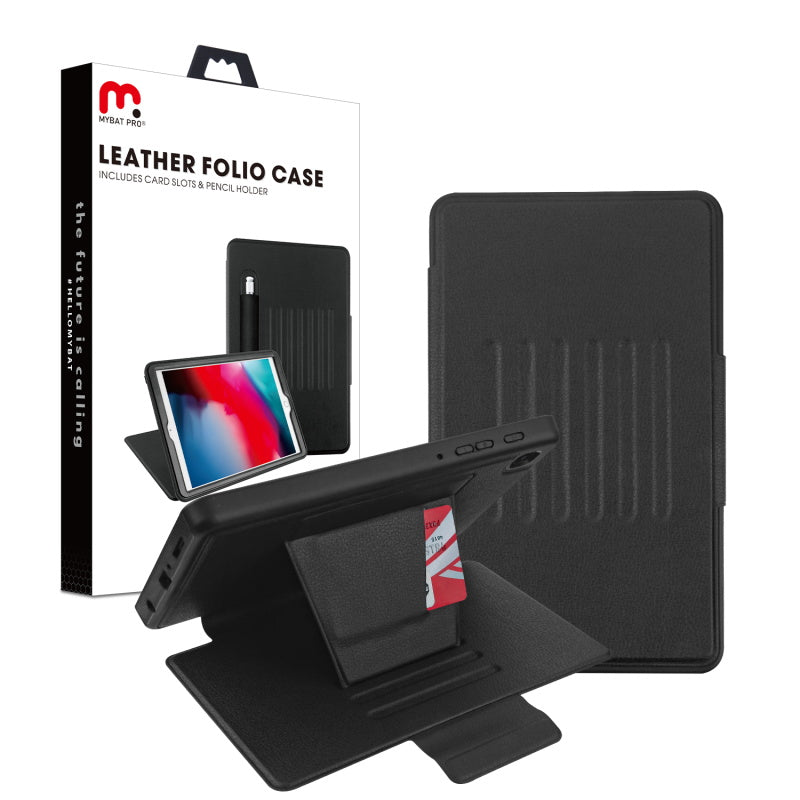 MyBat Pro Leather Folio Case Includes Card Slots & Pencil Holder for Samsung T220 (Galaxy Tab A7 Lite 8.7) - Black