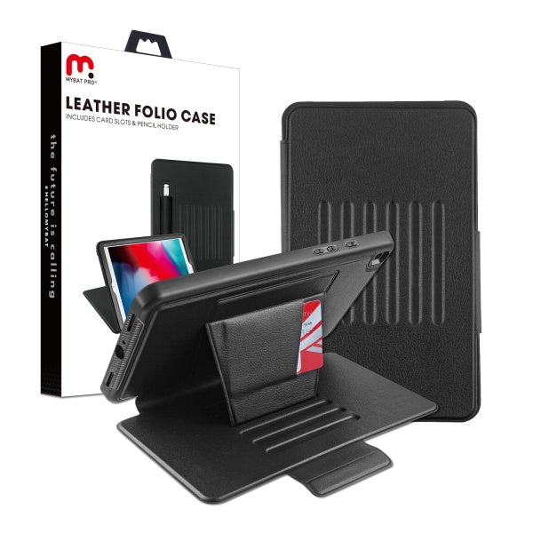 MyBat Pro Leather Folio Case Includes Card Slots & Pencil Holder for Samsung T290 (Galaxy Tab A 8.0 (2019)) - Black
