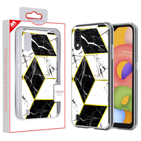 MyBat Fusion Protector Cover for Samsung Galaxy A01 - Electroplated Black Marbling