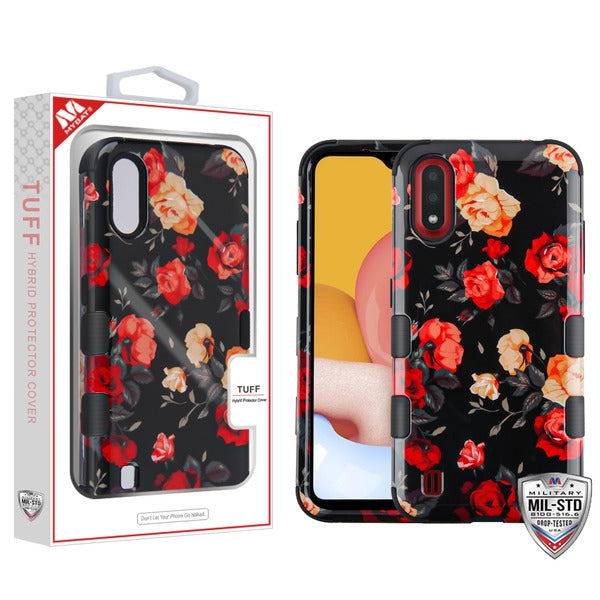 MyBat TUFF Series Case for Samsung Galaxy A01 - Red and White Roses / Black