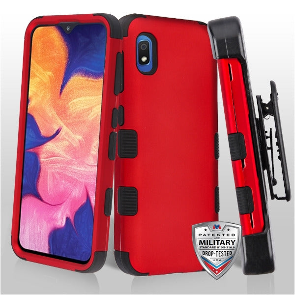 MyBat TUFF Hybrid Protector Case [Military-Grade Certified](with Black Horizontal Holster) for Samsung Galaxy A10E - Titanium Red / Black