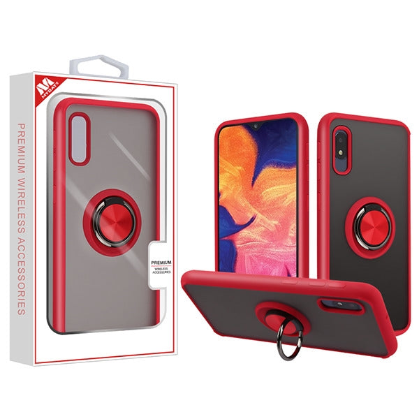 MyBat Frost Hybrid Protector Cover (with Ring Stand) for Samsung Galaxy A10E - Semi Transparent Smoke Frosted / Rubberized Red