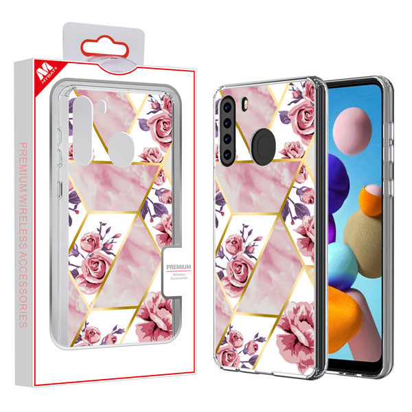 MyBat Fusion Protector Cover for Samsung Galaxy A21 - Electroplated Roses Marbling