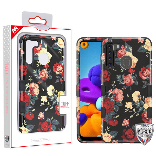 MyBat TUFF Series Case for Samsung Galaxy A21 - Red and White Roses / Black