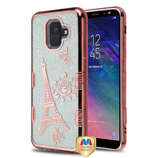 MyBat Full Glitter TUFF Series Case for Samsung Galaxy A6 (2018) - Electroplating Rose Gold Eiffel Tower (Transparent Clear)