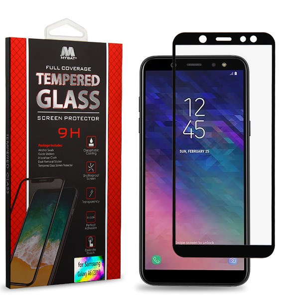 MyBat Full Coverage Tempered Glass Screen Protector for Samsung Galaxy A6 (2018) - Black
