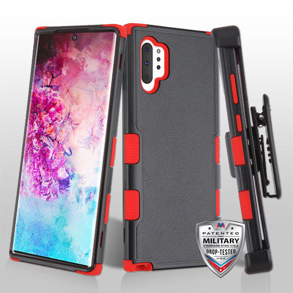 MyBat TUFF Hybrid Protector Case [Military-Grade Certified](with Black Horizontal Holster) for Samsung Galaxy Note 10 Plus (6.8) / Galaxy Note 10 Plus 5G - Natural Black / Red