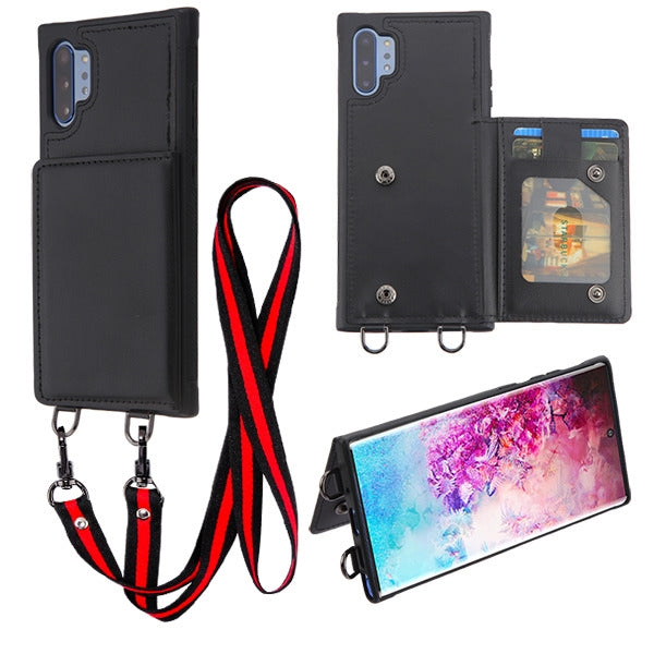 MyBat Suspend Wallet Cover (with Snap Fasteners)(with Lanyard) for Samsung Galaxy Note 10 Plus (6.8) / Galaxy Note 10 Plus 5G - Black