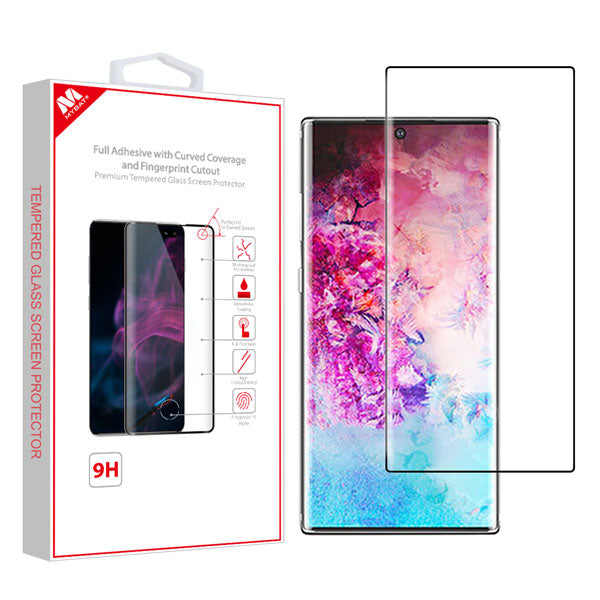 MyBat Full Adhesive with Curved Coverage and Fingerprint Cutout Premium Tempered Glass Screen Protector for Samsung Galaxy Note 10 Plus (6.8) / Galaxy Note 10 Plus 5G - Black