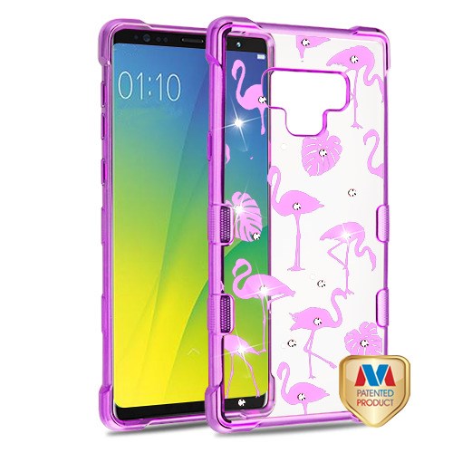 MyBat TUFF Klarity Candy Skin Cover (with Package) for Samsung Galaxy Note 9 - Purple Plating & Flamingo Land Diamante