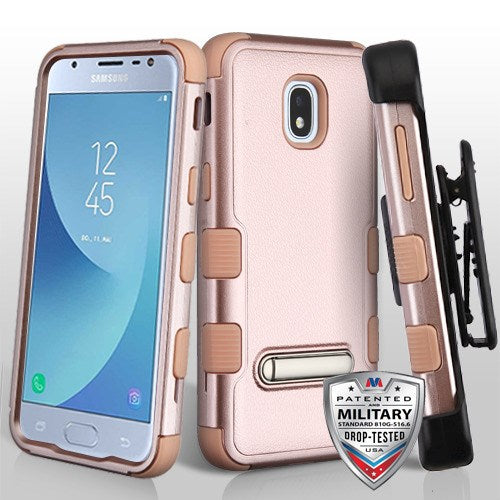 Textured Rose Gold/Rose Gold TUFF Hybrid Protector Cover (with Magnetic Metal Stand)[Military-Grade Certified](with Black Horizontal Holster)