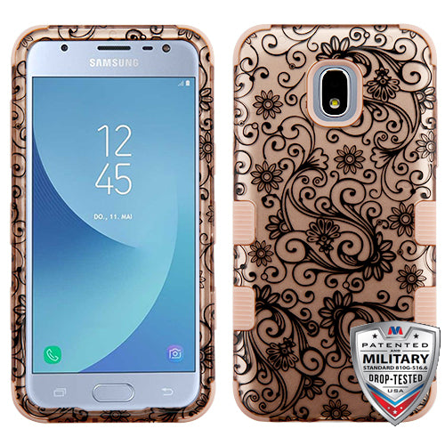 MyBat TUFF Series Case for Samsung J337 (Galaxy J3 (2018))/Galaxy J3 V/J3 3rd Gen / Galaxy J3 Star - Black Four-Leaf Clover (2D Rose Gold) / Rose Gold