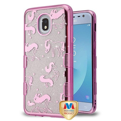 MyBat Full Glitter TUFF Series Case for Samsung J337 (Galaxy J3 (2018))/Galaxy J3 V/J3 3rd Gen / Galaxy J3 Star - Electroplating Pink Unicorn Magic (Transparent Clear)