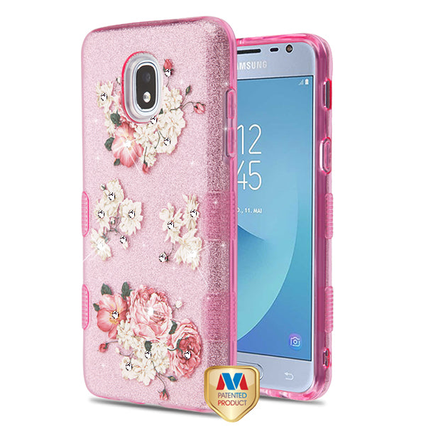 MyBat Full Glitter TUFF Series Case for Samsung J337 (Galaxy J3 (2018))/Galaxy J3 V/J3 3rd Gen / Galaxy J3 Star - European Peony (Pink) Diamante