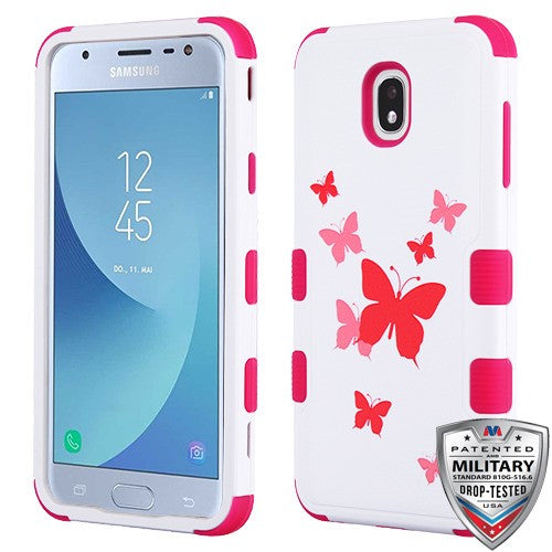 MyBat TUFF Series Case for Samsung J337 (Galaxy J3 (2018))/Galaxy J3 V/J3 3rd Gen / Galaxy J3 Star - Butterfly Dancing / Hot Pink