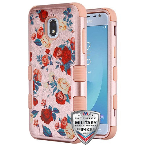 MyBat TUFF Series Case for Samsung J337 (Galaxy J3 (2018))/Galaxy J3 V/J3 3rd Gen / Galaxy J3 Star - Red and White Roses Textured Rose Gold / Rose Gold