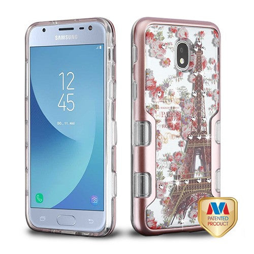 MyBat TUFF Panoview Hybrid Protector Cover for Samsung J337 (Galaxy J3 (2018))/Galaxy J3 V/J3 3rd Gen / Galaxy J3 Star - Metallic Rose Gold / Paris in Full Bloom Diamante