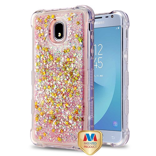 MyBat TUFF Quicksand Glitter Lite Hybrid Protector Cover for Samsung J337 (Galaxy J3 (2018))/Galaxy J3 V/J3 3rd Gen / Galaxy J3 Star - Pink Stars