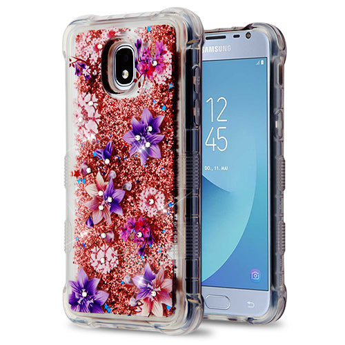 MyBat TUFF Quicksand Glitter Lite Hybrid Protector Cover (with Diamonds) for Samsung J337 (Galaxy J3 (2018))/Galaxy J3 V/J3 3rd Gen / Galaxy J3 Star - Purple Stargazers / Rose Gold Flowing Sparkles