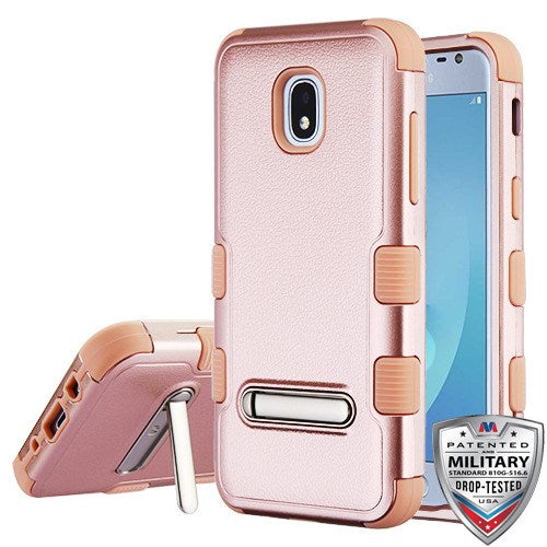 MyBat TUFF Series Case (with Magnetic Metal Stand) for Samsung J337 (Galaxy J3 (2018))/Galaxy J3 V/J3 3rd Gen / Galaxy J3 Star - Textured Rose Gold / Rose Gold