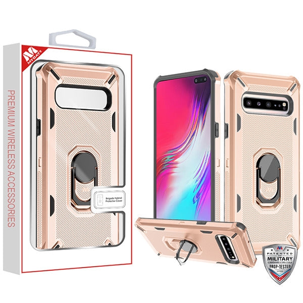 MyBat Brigade Hybrid Protector Cover (with Ring Stand) for Samsung Galaxy S10 5G - Rose Gold / Black