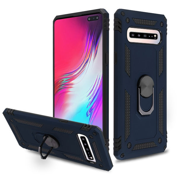 MyBat Anti-Drop Hybrid Protector Cover (with Ring Stand) for Samsung Galaxy S10 5G - Ink Blue / Black