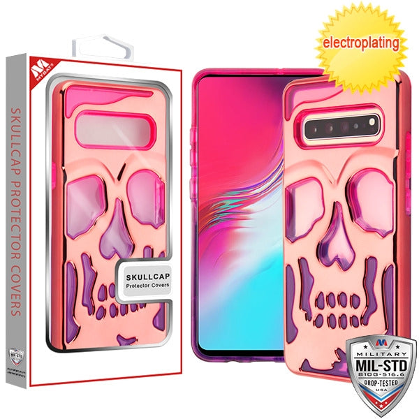 MyBat SKULLCAP Lucid Hybrid Protector Cover [Military-Grade Certified] for Samsung Galaxy S10 5G - Rose Gold Plating / Hot Pink / Purple