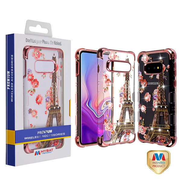 MyBat Diamante TUFF Klarity Lux Candy Skin Cover for Samsung Galaxy S10E - Rose Gold Plating / Paris in Full Bloom
