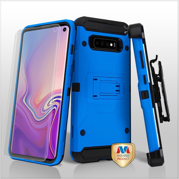 MyBat 3-in-1 Kinetic Hybrid Protector Cover Combo (with Black Holster)(with Full-coverage Screen Protector) for Samsung Galaxy S10 - Blue / Black