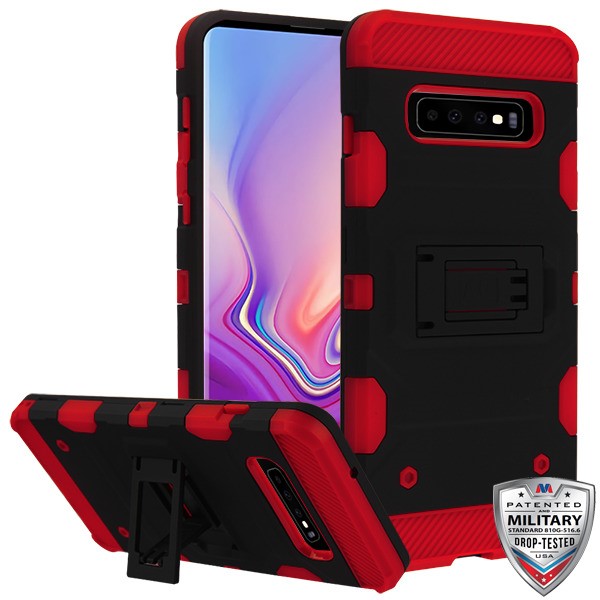 MyBat Storm Tank Hybrid Protector Cover [Military-Grade Certified] for Samsung Galaxy S10 - Black / Red