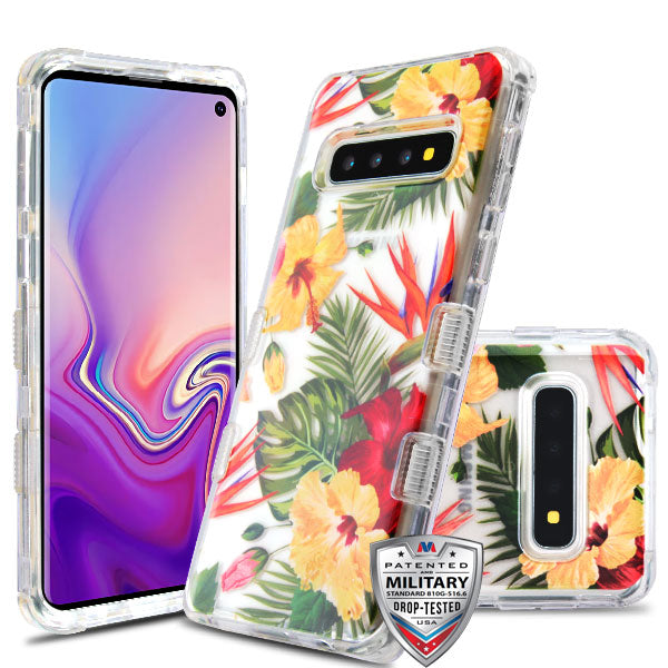 MyBat TUFF Lucid Series Case for Samsung Galaxy S10 - Transparent Clear / Hibiscus