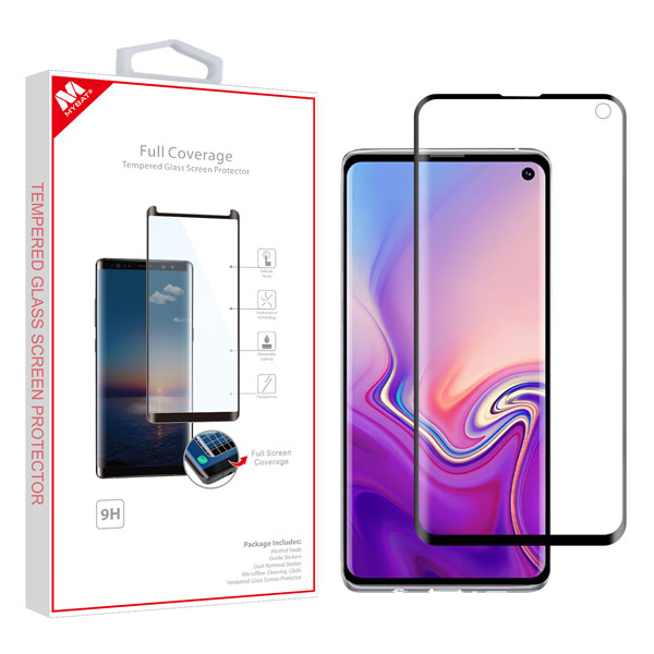 MyBat Full Coverage Tempered Glass Screen Protector for Samsung Galaxy S10 - Black